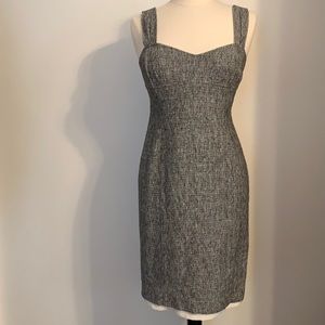 ✨ Rebecca Taylor Fitted Black & Cream Tweed Look Sheath Dress 8